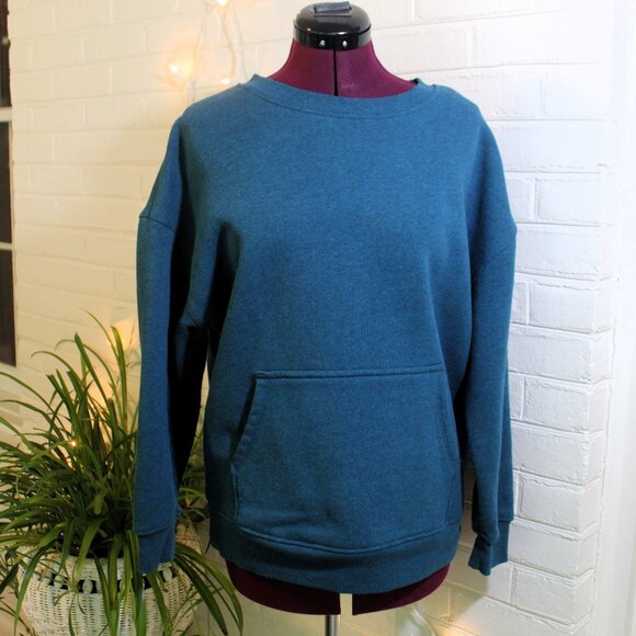 Danskin Oversized Sweatshirt Crewneck Pullover -Kangaroo Pocket Teal Blue Medium - Picture 1 of 5